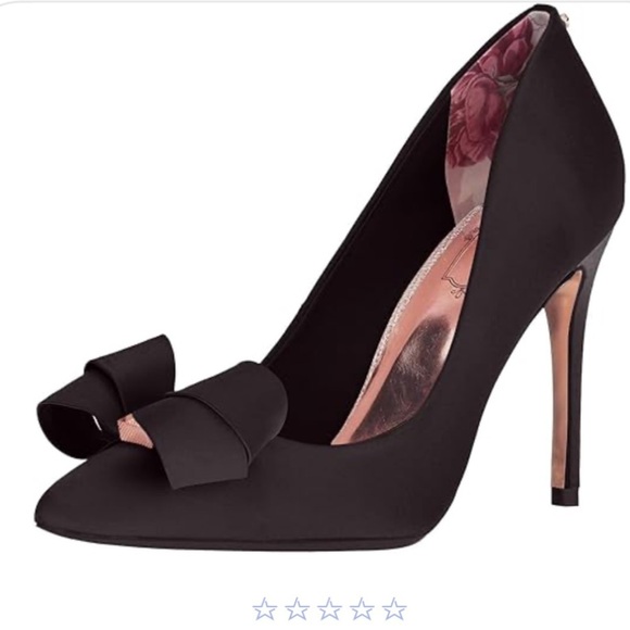 Ted Baker Skalett Black Satin Bow Pointed Toe Stiletto Pump Shoes Sz 37 Women - Picture 2 of 7